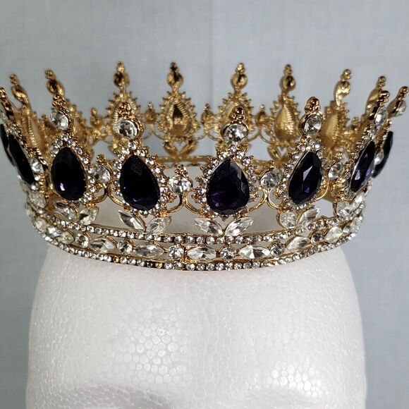 Signed K & K Luxury Retro Purple Crystal Bridal Crown Baroque Rhinestone Tiaras main image 6